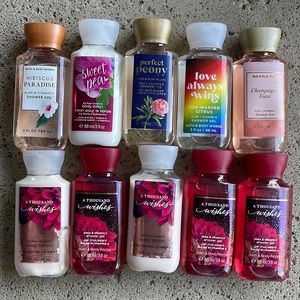 Collection of Bath & Body Works travel size soap and lotion - 10 bottles
